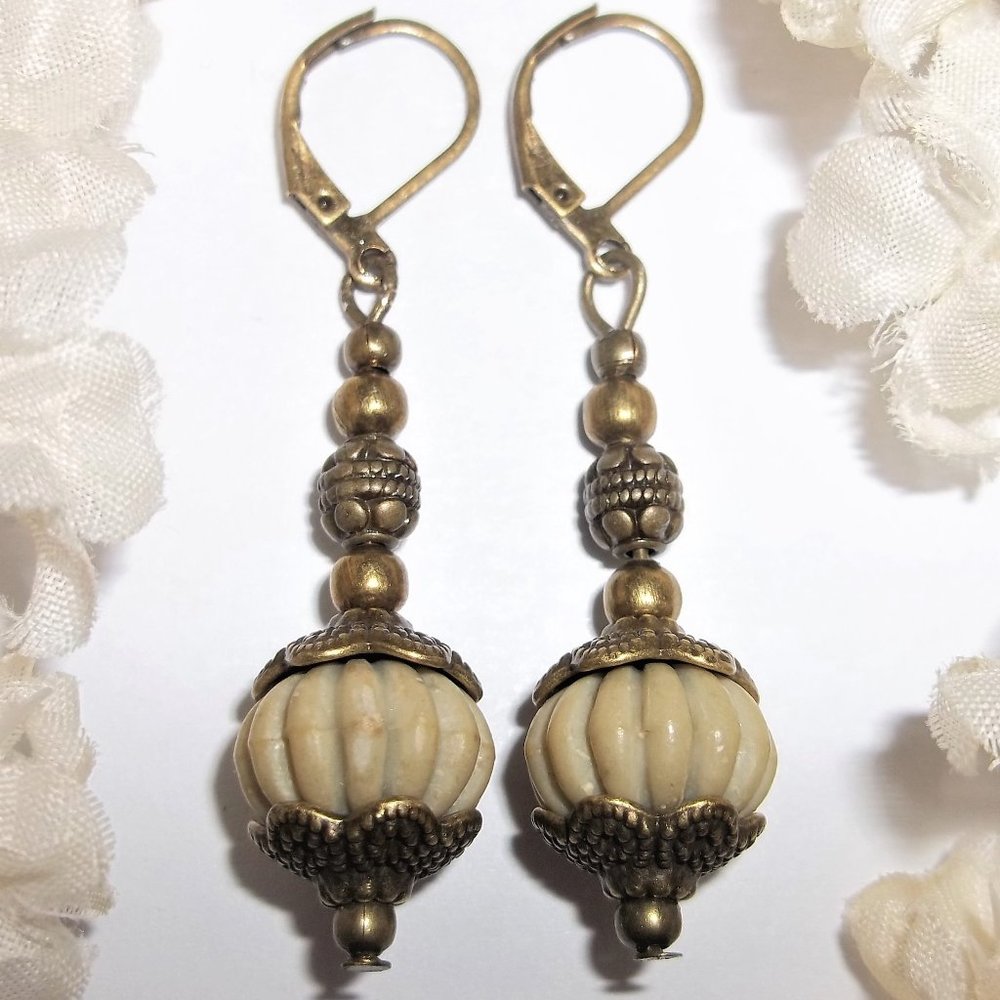 Sage Green and Brown Bronze Boho Earring Set Dangle Beaded Jewelry Gift NWT 6988 - Picture 1 of 9